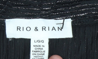 Rio & Rian Womens Black Glitter Long Sleeve Blouse Size L Party Top