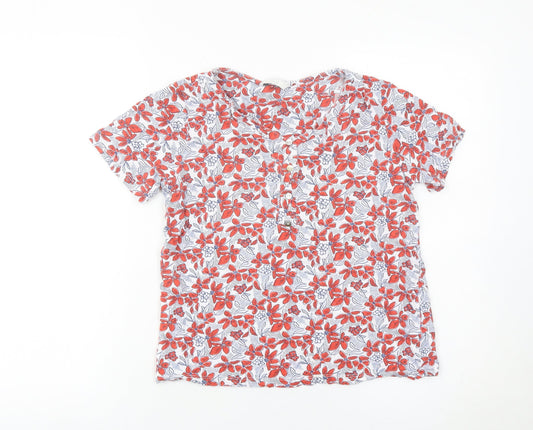 Isle Womens Red Floral Cotton Short Sleeve Tunic Blouse Size 10