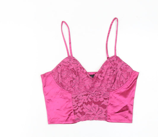 New Look Women’s Pink Lace Satin Camisole Tank Top Size 12