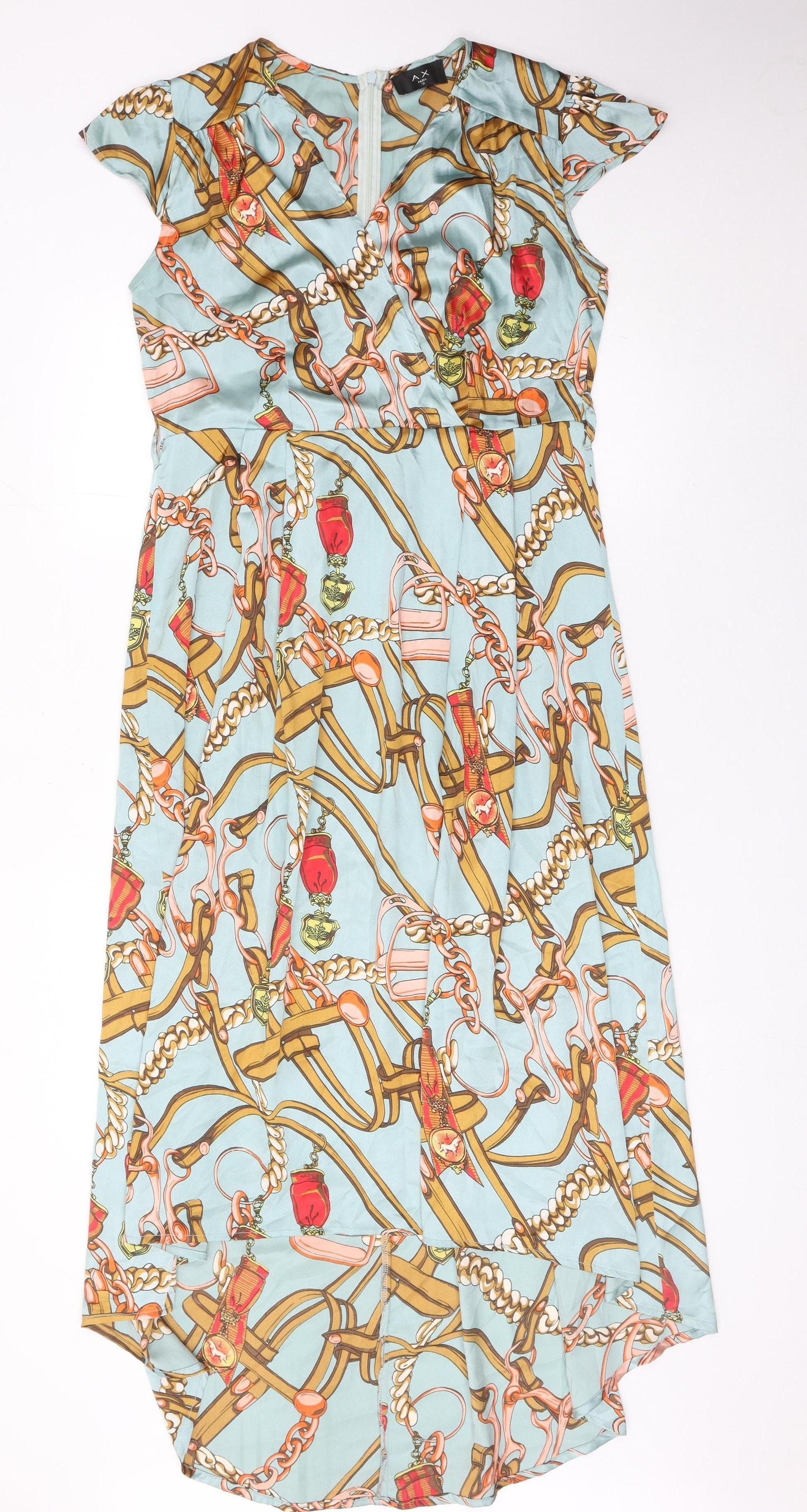 AX Paris Women’s Multicoloured Wrap Dress Size 12 Hi-Low V-Neck