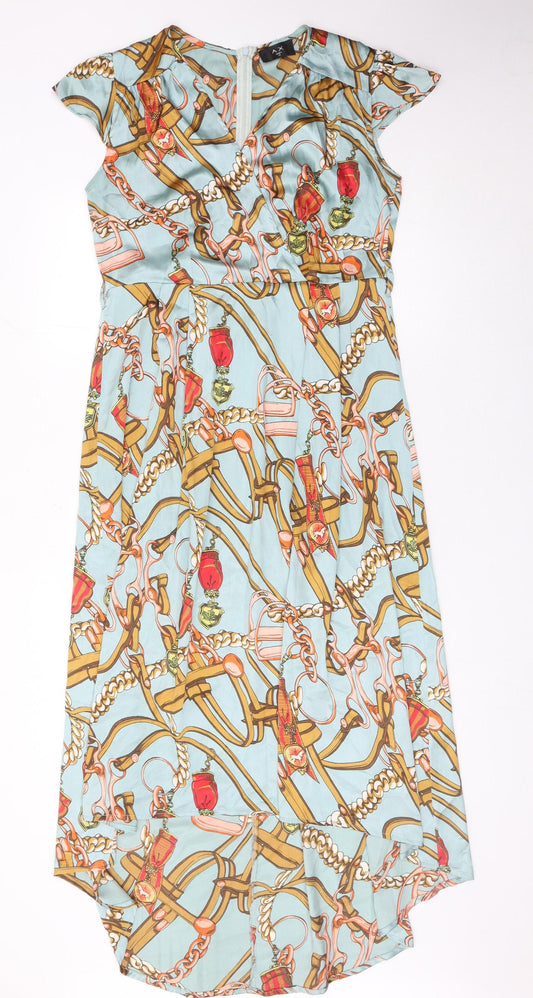 AX Paris Women’s Multicoloured Wrap Dress Size 12 Hi-Low V-Neck