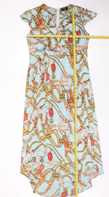 AX Paris Women’s Multicoloured Wrap Dress Size 12 Hi-Low V-Neck
