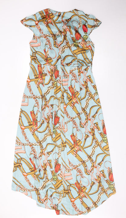 AX Paris Women’s Multicoloured Wrap Dress Size 12 Hi-Low V-Neck