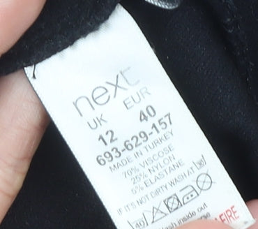 Next Women Black Size 12 Pencil Skirt Knee Length Zip Detail