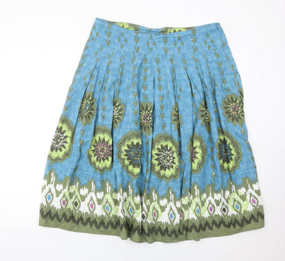 TU Women’s Blue Green Floral Pleated Cotton Skirt Size 14