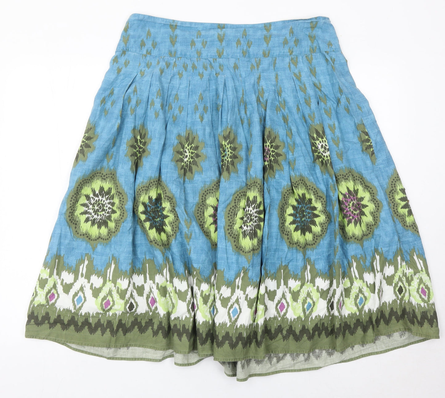 TU Women’s Blue Green Floral Pleated Cotton Skirt Size 14