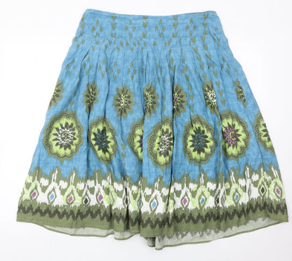 TU Women’s Blue Green Floral Pleated Cotton Skirt Size 14
