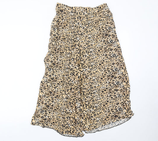 New Look Women’s Beige Animal Print Wide-Leg Cropped Trousers Size 10