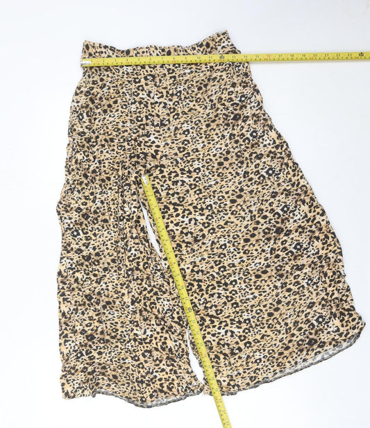 New Look Women’s Beige Animal Print Wide-Leg Cropped Trousers Size 10