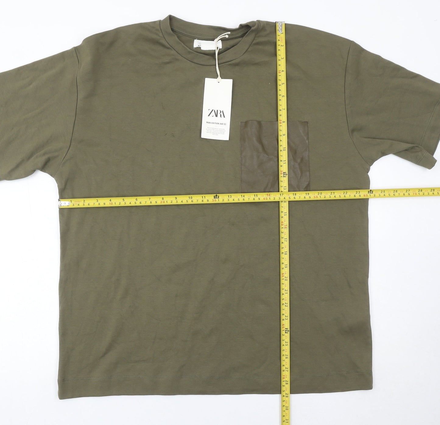 Zara Men Green XL Cotton Crew Neck Short Sleeve T-Shirt