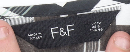 F&F Women’s Black Plaid Midi Dress Size 12 Puff Sleeve A-Line