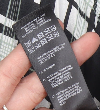 F&F Women’s Black Plaid Midi Dress Size 12 Puff Sleeve A-Line