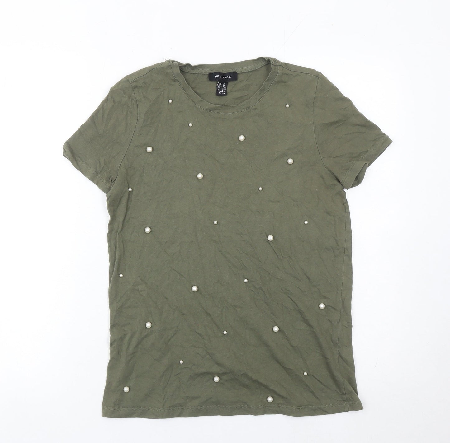 New Look Womens Green Size 10 Beaded Short Sleeve Cotton T-Shirt