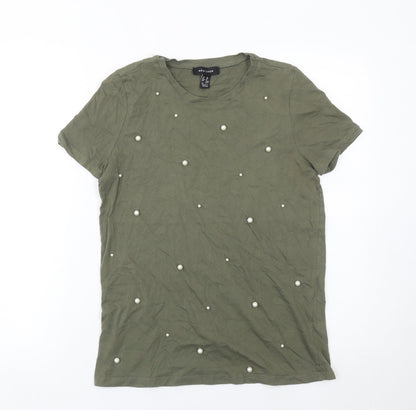 New Look Womens Green Size 10 Beaded Short Sleeve Cotton T-Shirt