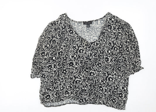 New Look Women’s Black Floral Viscose Cropped Blouse UK 16