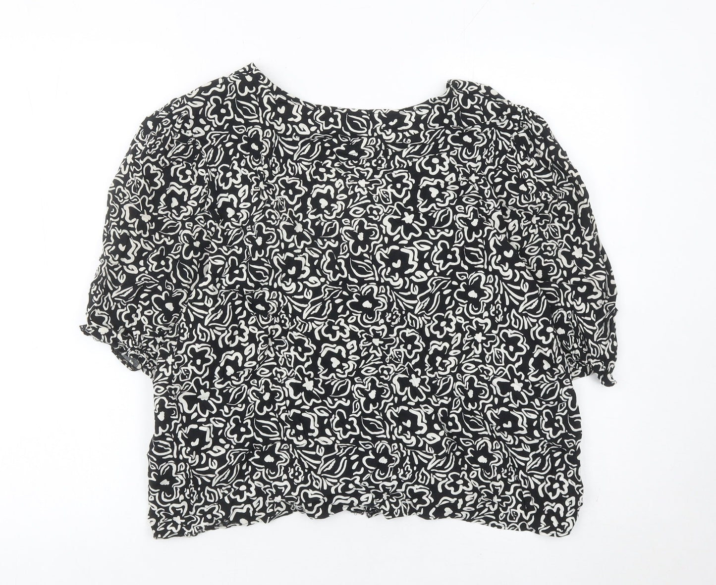 New Look Women’s Black Floral Viscose Cropped Blouse UK 16