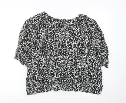 New Look Women’s Black Floral Viscose Cropped Blouse UK 16