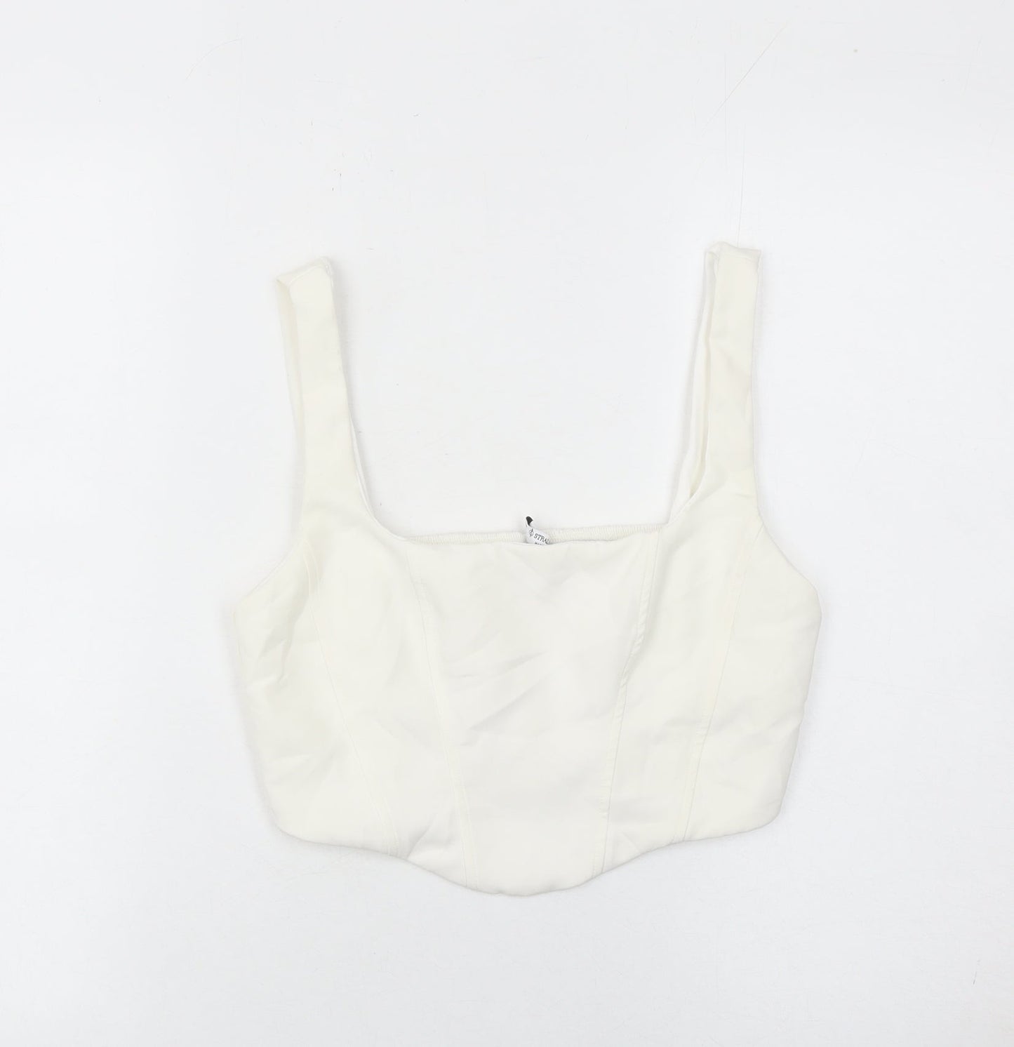 Stradivarius Women White Slim Fit Square Neck Zip Camisole Tank Top Size 12