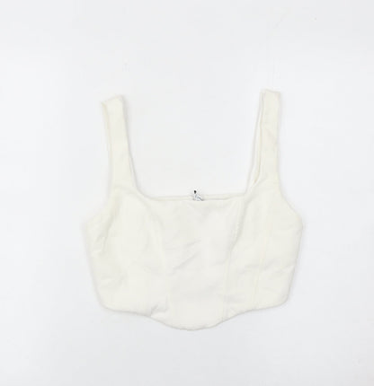 Stradivarius Women White Slim Fit Square Neck Zip Camisole Tank Top Size 12