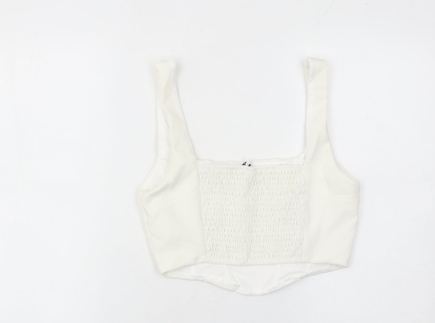 Stradivarius Women White Slim Fit Square Neck Zip Camisole Tank Top Size 12