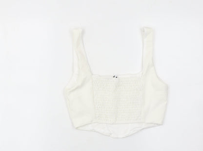 Stradivarius Women White Slim Fit Square Neck Zip Camisole Tank Top Size 12