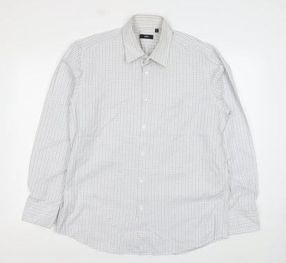 Hugo Boss Men's White Check Long Sleeve Cotton Button-Up Shirt 17/43