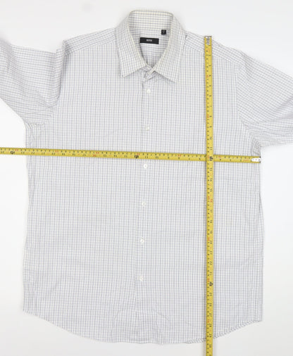 Hugo Boss Men's White Check Long Sleeve Cotton Button-Up Shirt 17/43