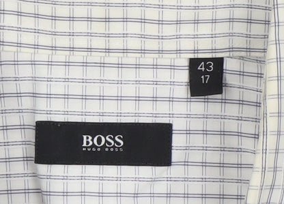 Hugo Boss Men's White Check Long Sleeve Cotton Button-Up Shirt 17/43