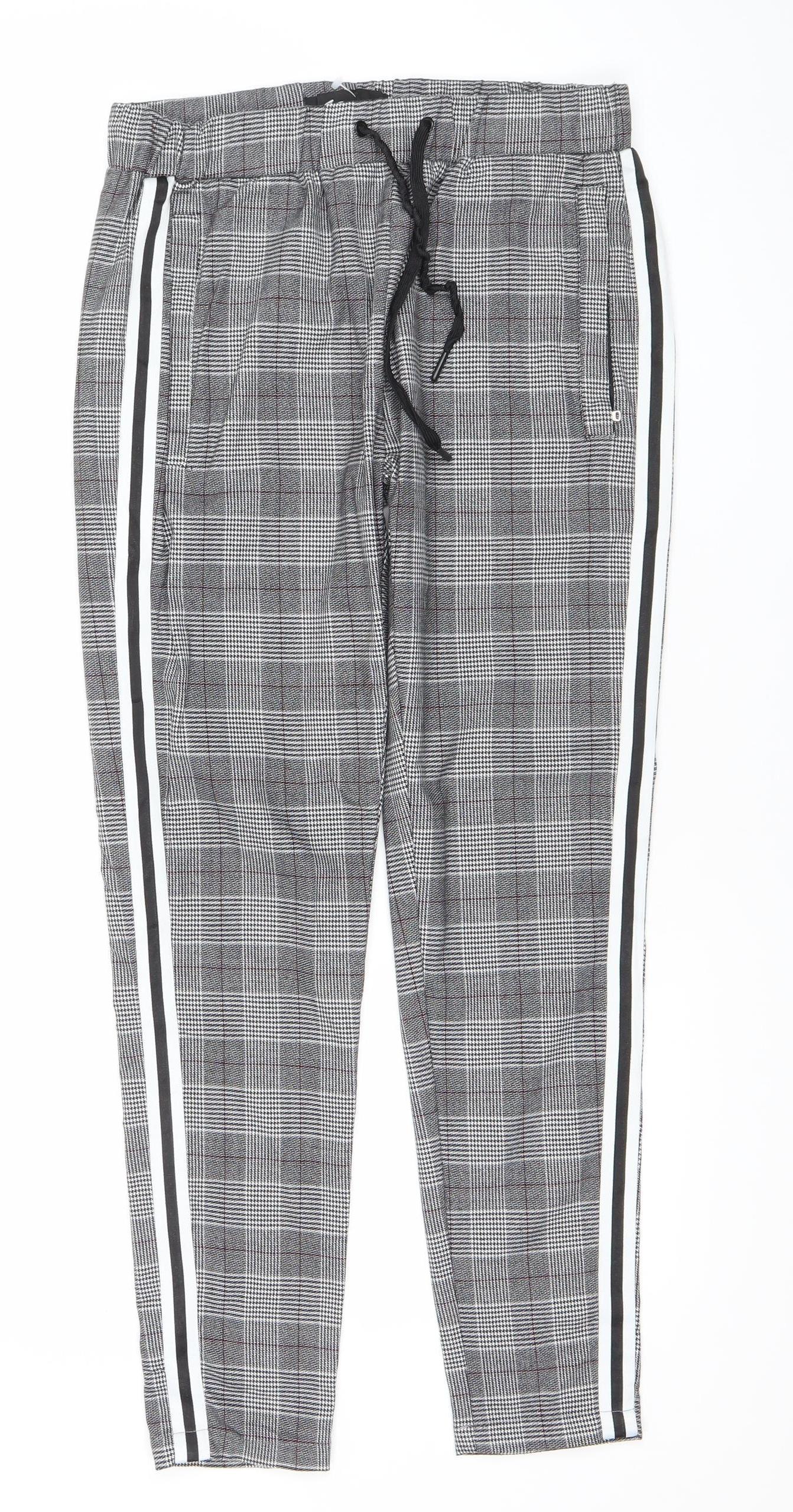 Mauvais Mens Grey Check Slim Jogger Trousers Size 30 Slim Fit