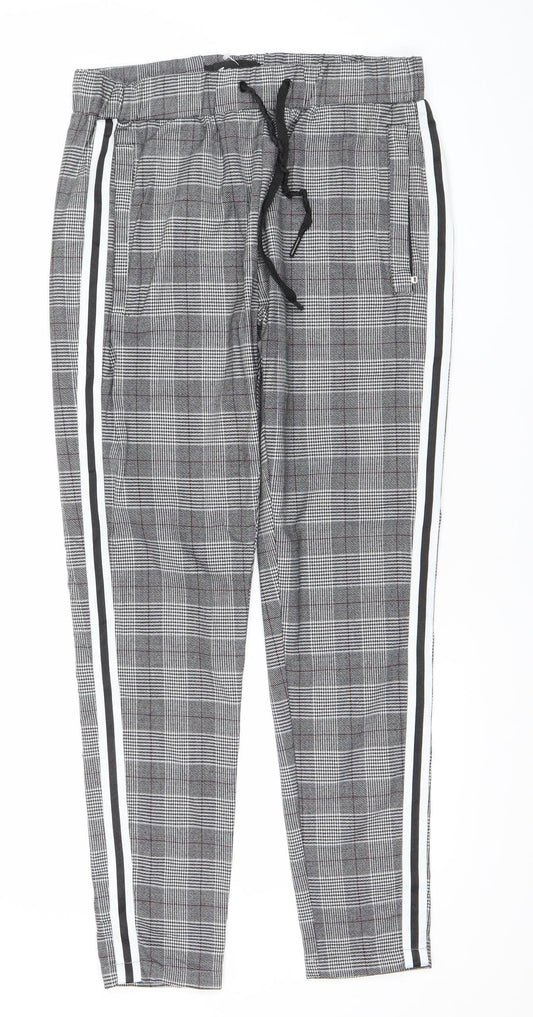 Mauvais Mens Grey Check Slim Jogger Trousers Size 30 Slim Fit