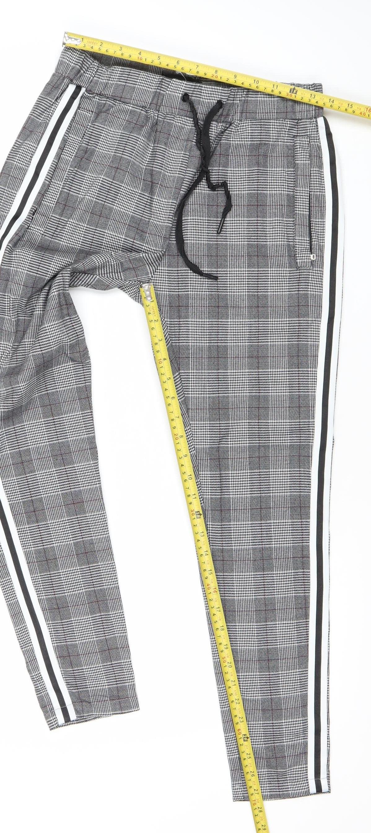 Mauvais Mens Grey Check Slim Jogger Trousers Size 30 Slim Fit