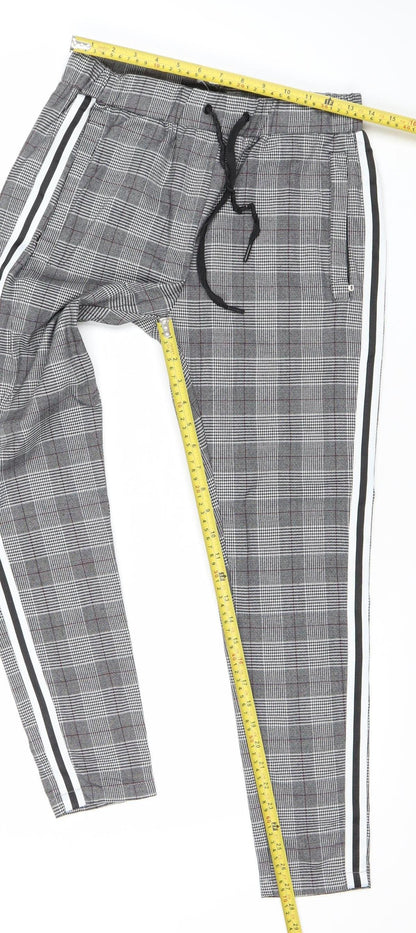 Mauvais Mens Grey Check Slim Jogger Trousers Size 30 Slim Fit