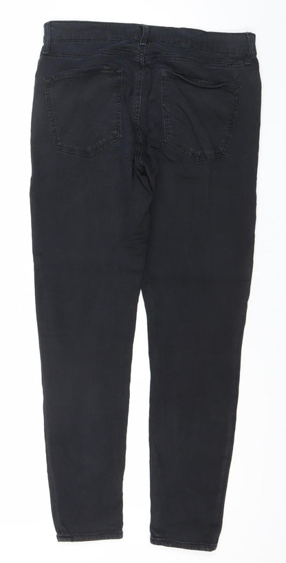 Topshop Women Black Skinny Jeans Size 12 W30 L28 Moto Stretch