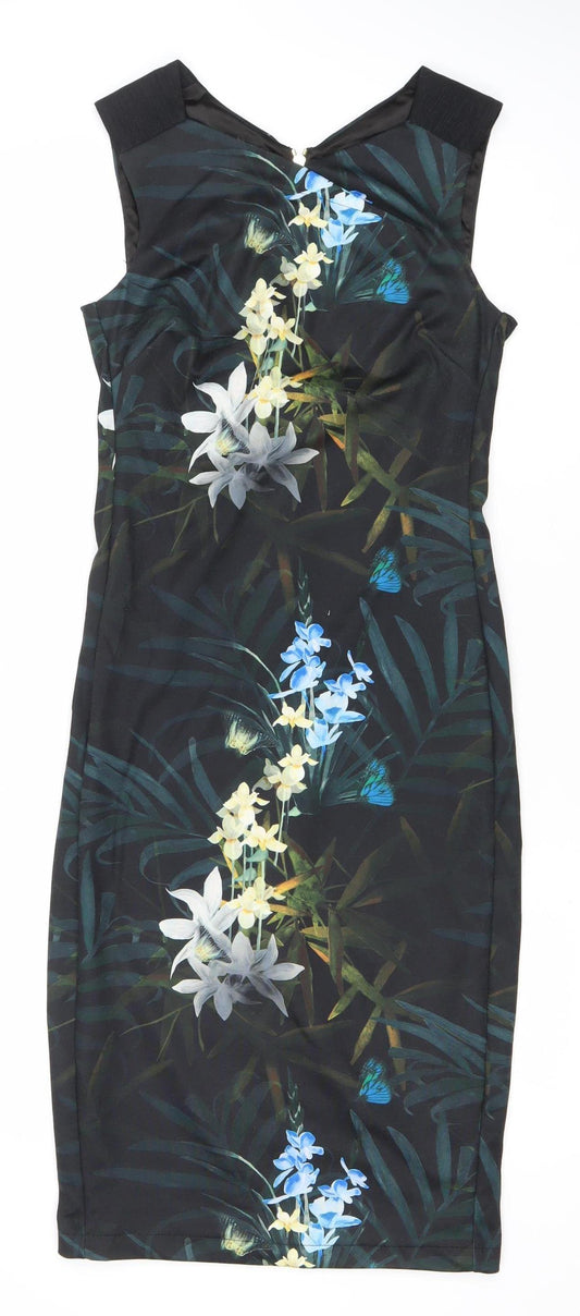 Ted Baker Women’s Black Floral Sheath Dress Size 10 Sleeveless Zip