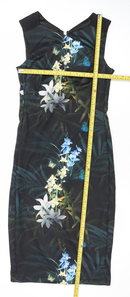 Ted Baker Women’s Black Floral Sheath Dress Size 10 Sleeveless Zip