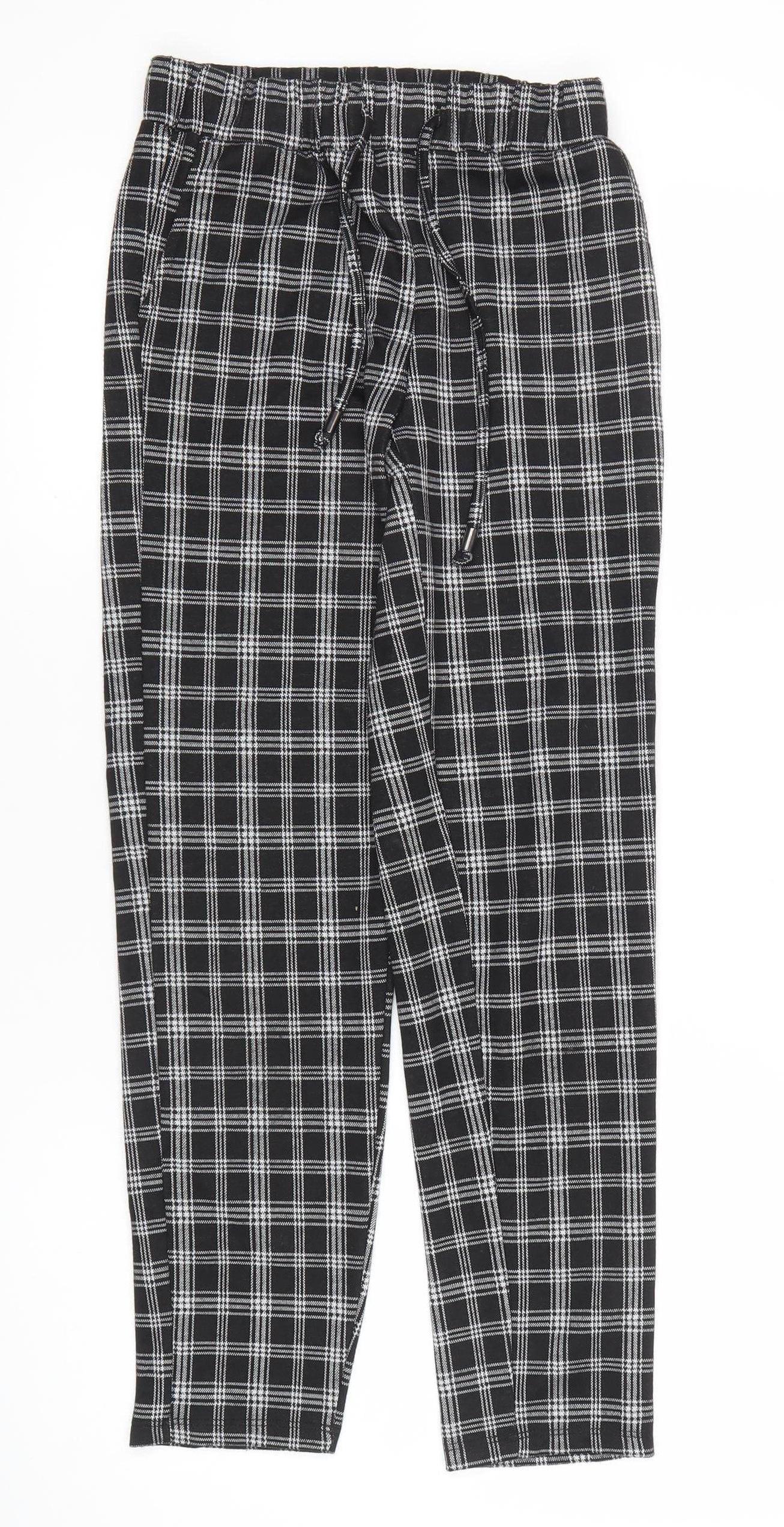 New Look Women’s Black Plaid Jogger Trousers Size UK 4