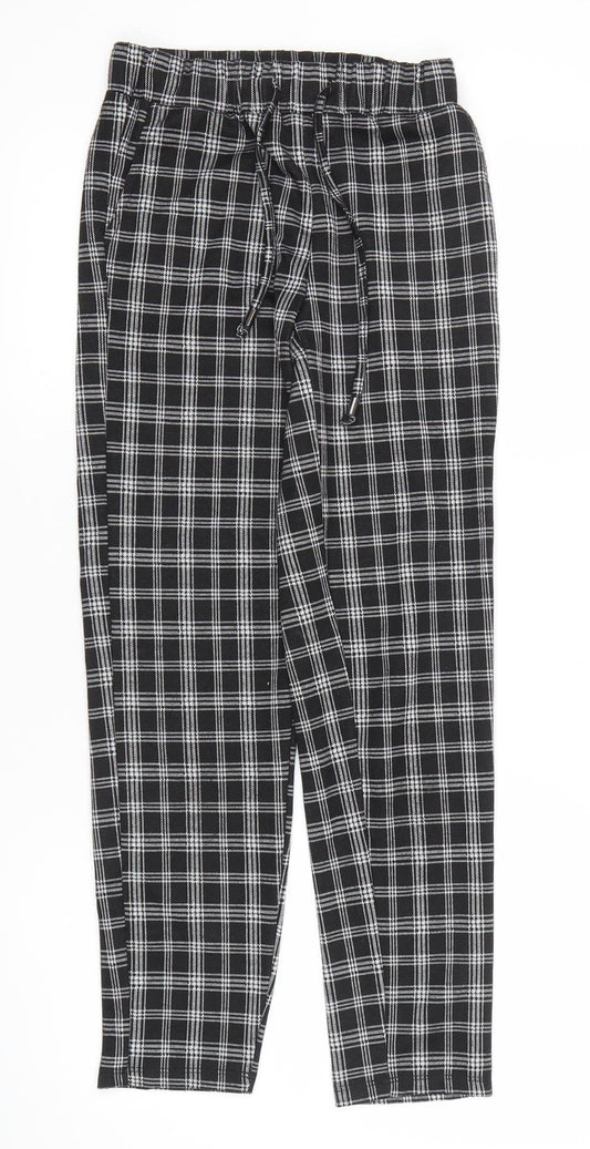 New Look Women’s Black Plaid Jogger Trousers Size UK 4