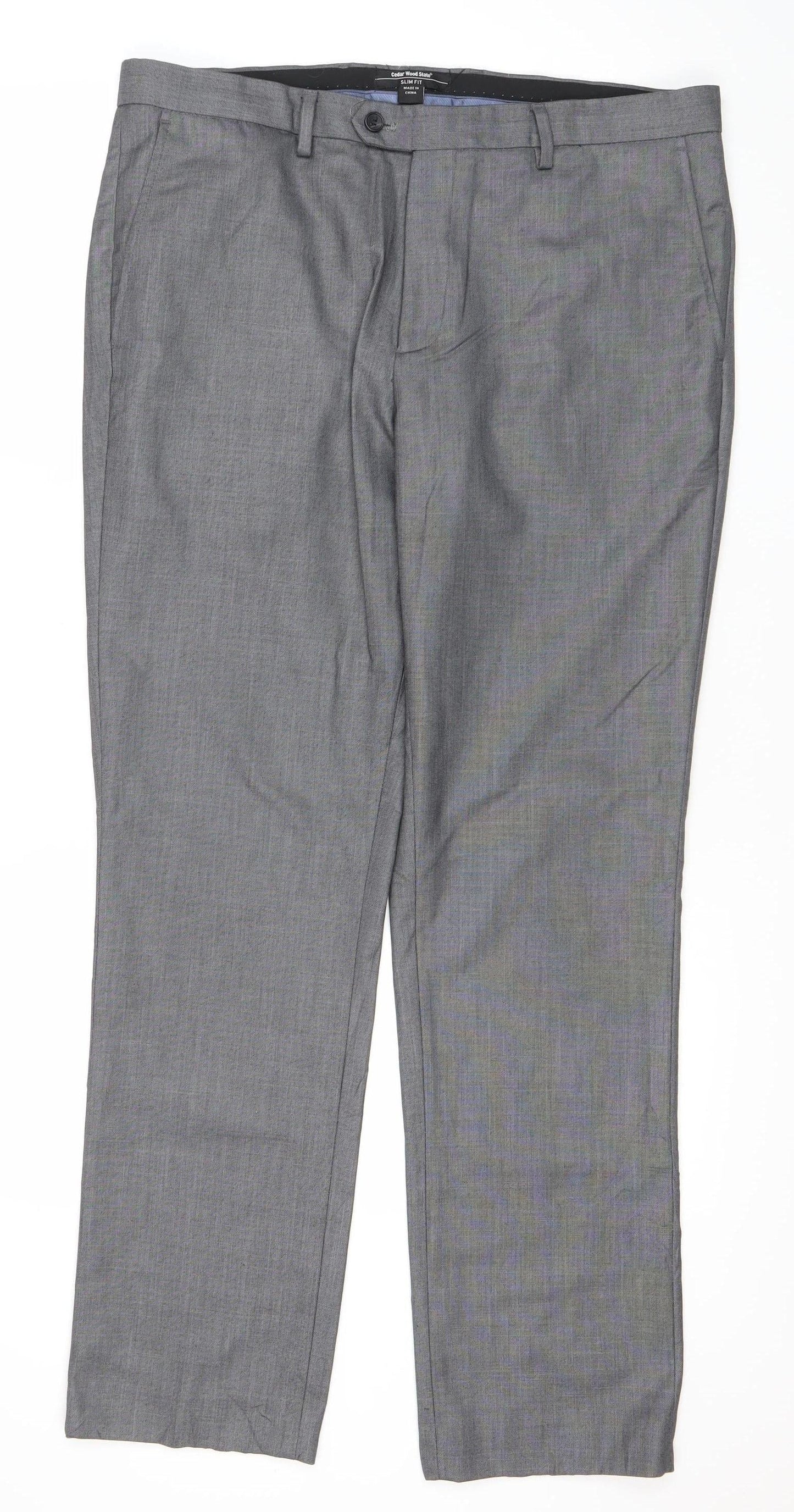 Mens UK Size 36R Cedar Wood State Regular Fit Dress Pants Grey Trousers