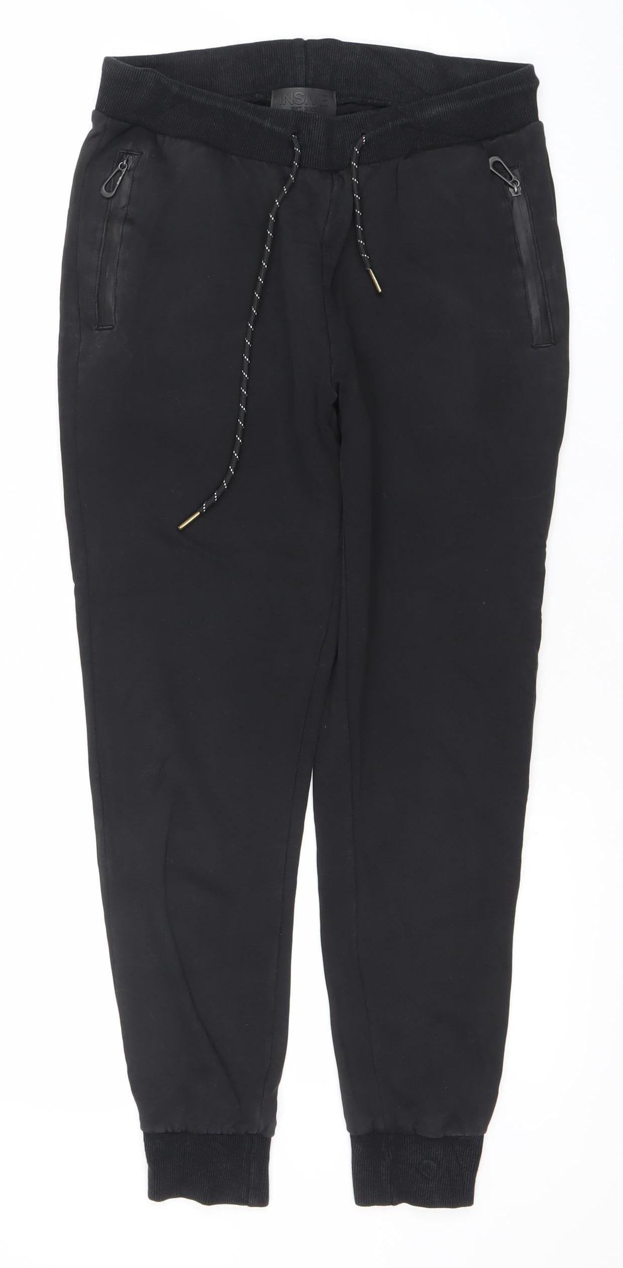 INSIVE Men’s Black Cotton Joggers Size M Tapered Activewear Trousers