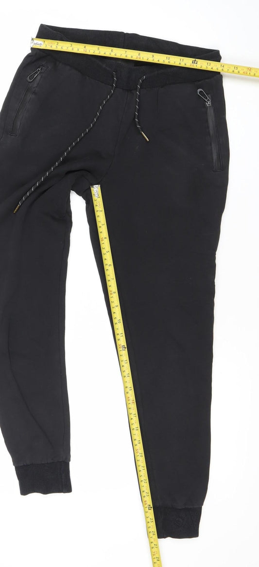 INSIVE Men’s Black Cotton Joggers Size M Tapered Activewear Trousers
