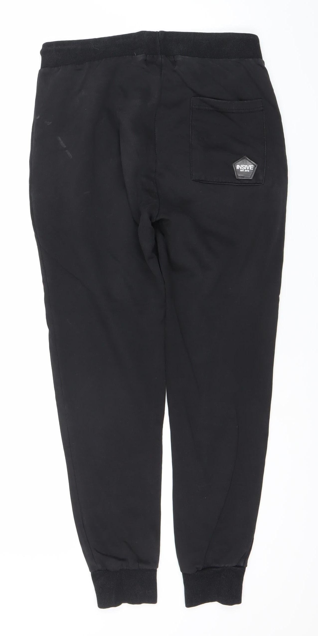 INSIVE Men’s Black Cotton Joggers Size M Tapered Activewear Trousers