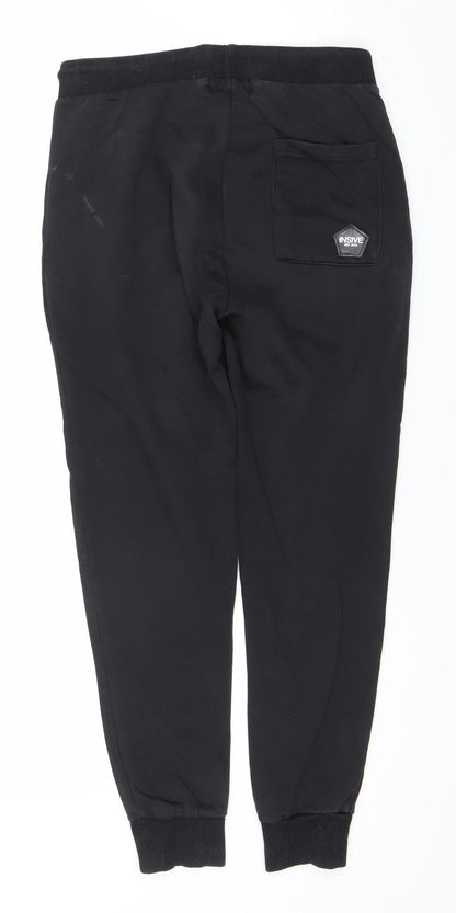 INSIVE Men’s Black Cotton Joggers Size M Tapered Activewear Trousers