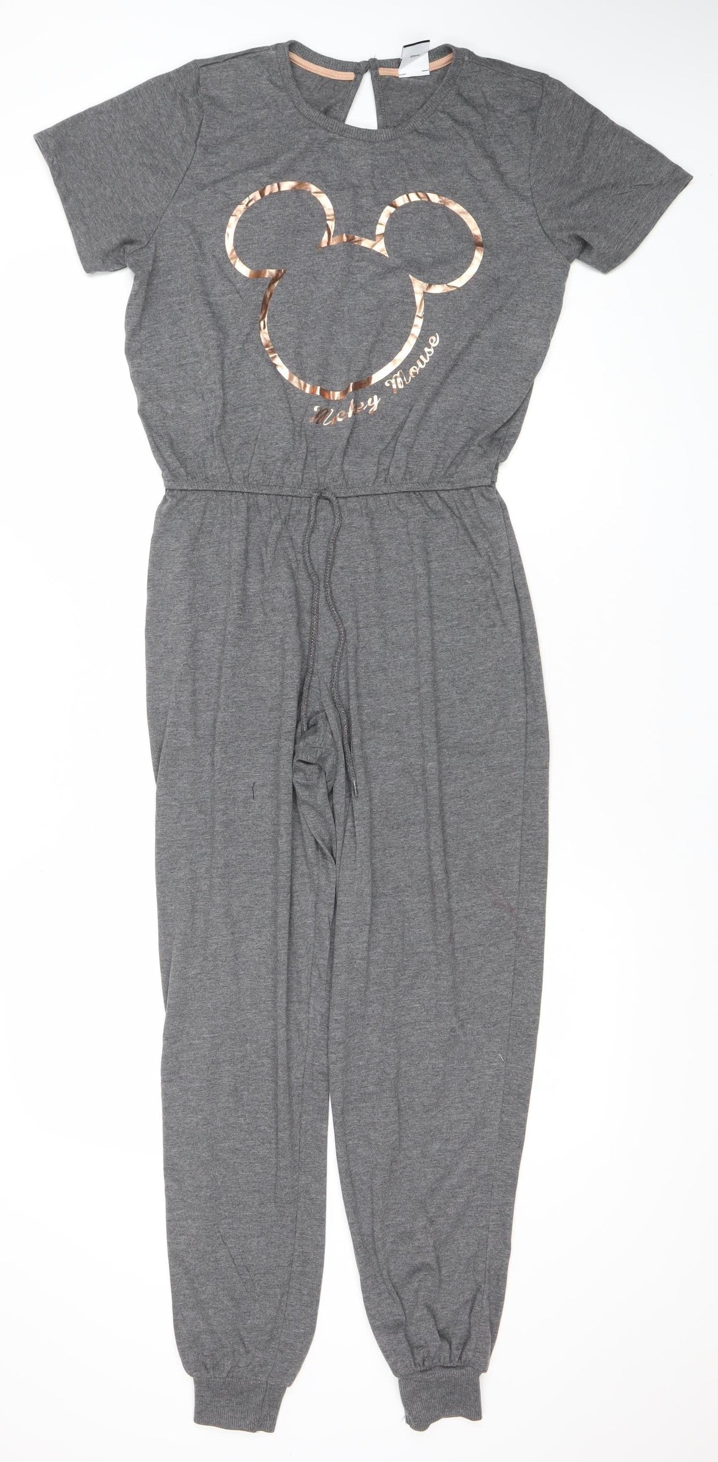 George Women Grey Mickey Mouse Disney Jumpsuit Size S Short Sleeve