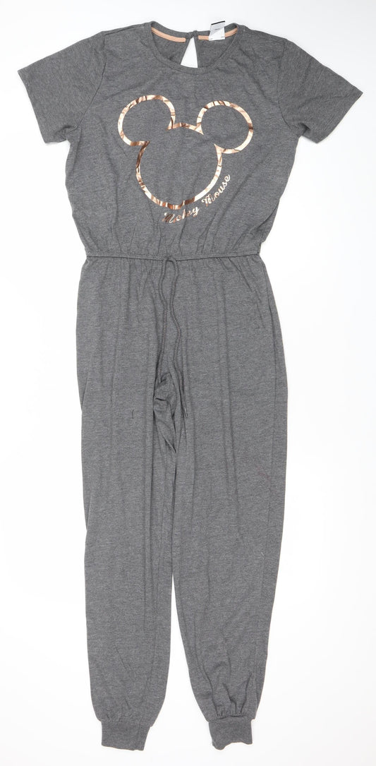 George Women Grey Mickey Mouse Disney Jumpsuit Size S Short Sleeve