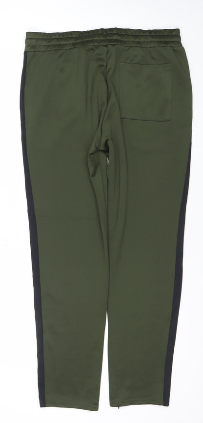 Jack & Jones Men Green Track Pants L Regular Fit Elastic Waist