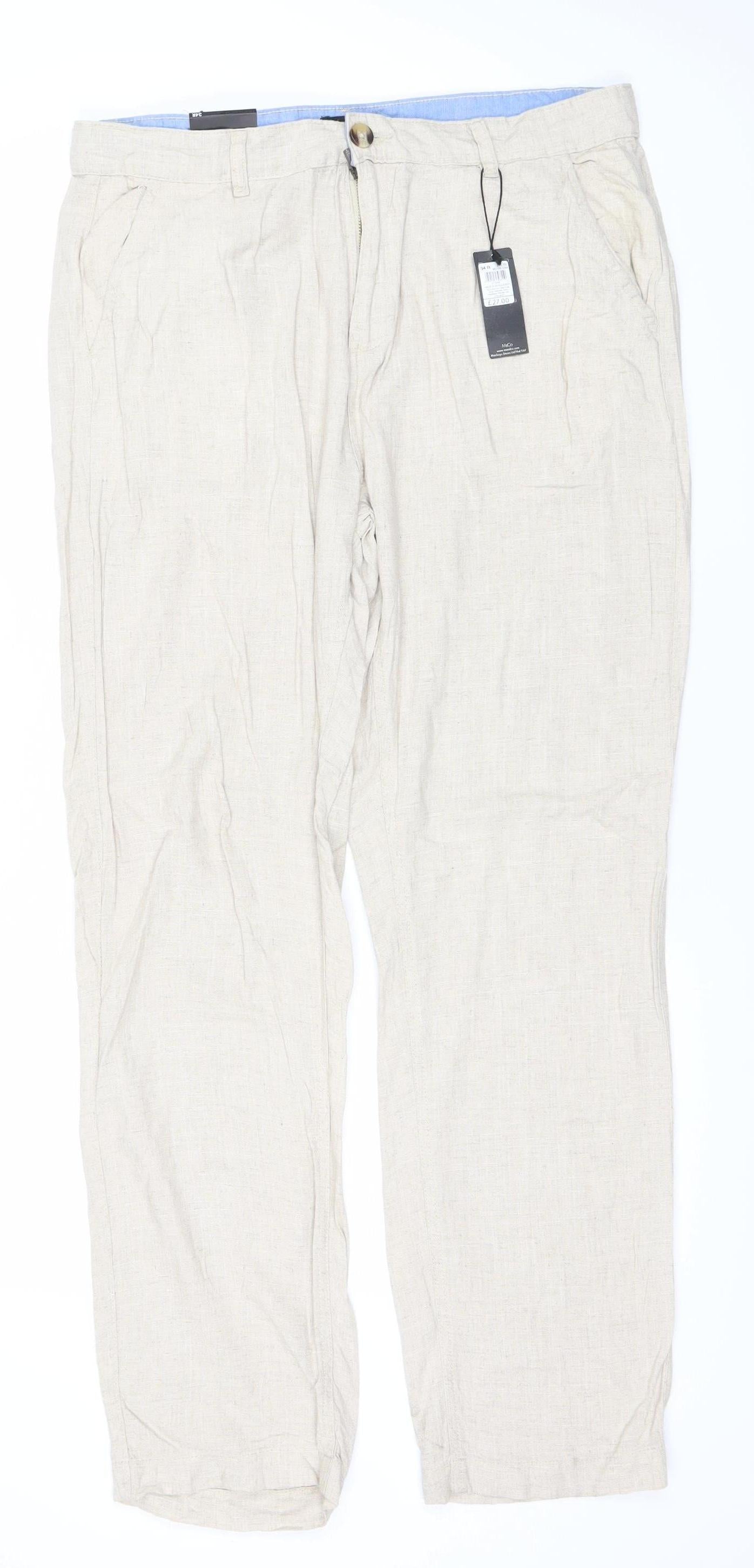 Womens UK Size 14 Marks and Spencer Regular Fit Chino Beige Trousers