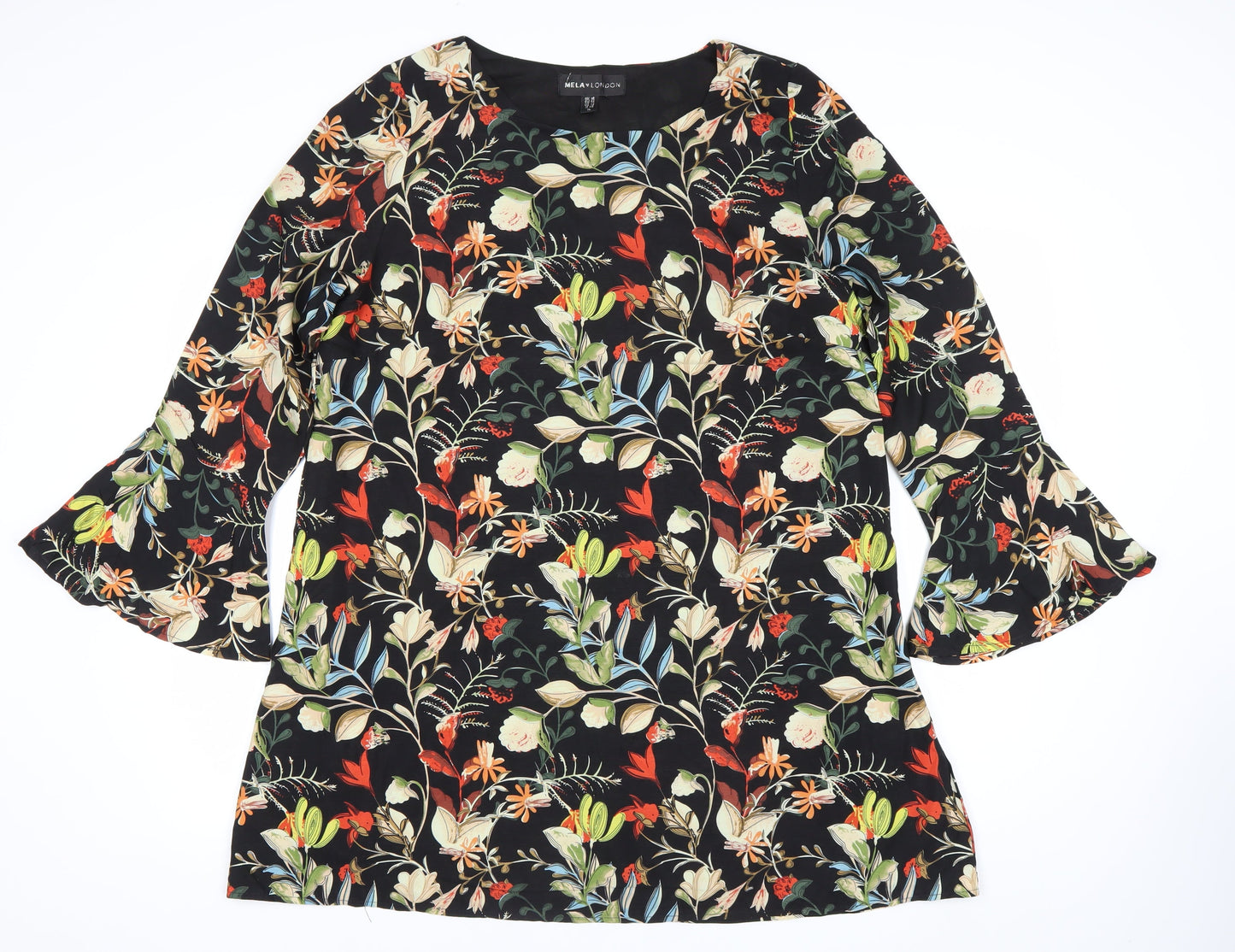 Mela London Women’s Black Floral Shift Dress Size 18 3/4 Sleeve