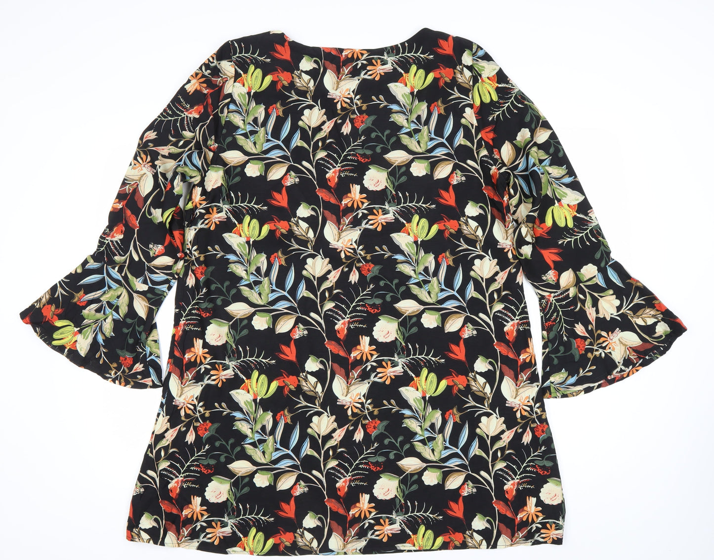 Mela London Women’s Black Floral Shift Dress Size 18 3/4 Sleeve