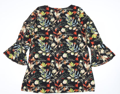 Mela London Women’s Black Floral Shift Dress Size 18 3/4 Sleeve