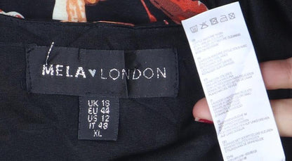 Mela London Women’s Black Floral Shift Dress Size 18 3/4 Sleeve